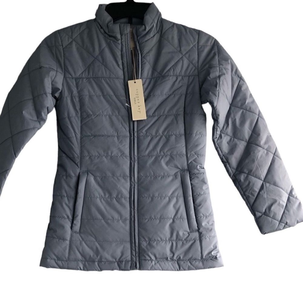 KIDS Girls Copper Key, Light Blue Zippered Front Pockets Puffer Coat Jac…